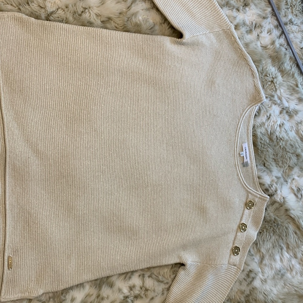 Calvin Klein gold button-shoulder sweater size M